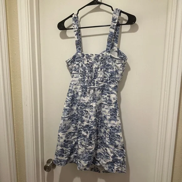 Abercrombie & Fitch Blue & White Print Linen Squareneck Sleeveless Dress NWT - Picture 5 of 6